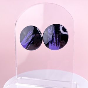 Vintage 80s Black with Purple Design Statement Stud Earrings